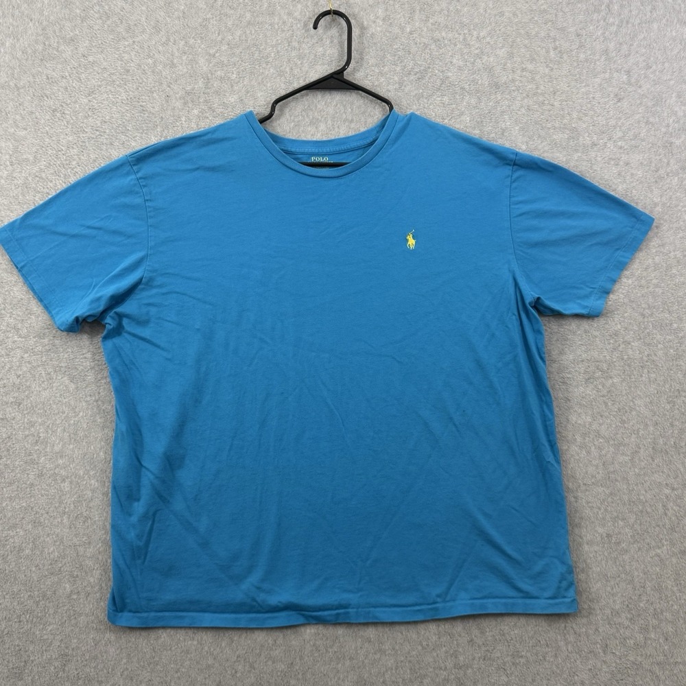 Polo Ralph Lauren T-Shirt Men's 2XL Teal Blue Short Sleeve Crew Neck Yellow Pony